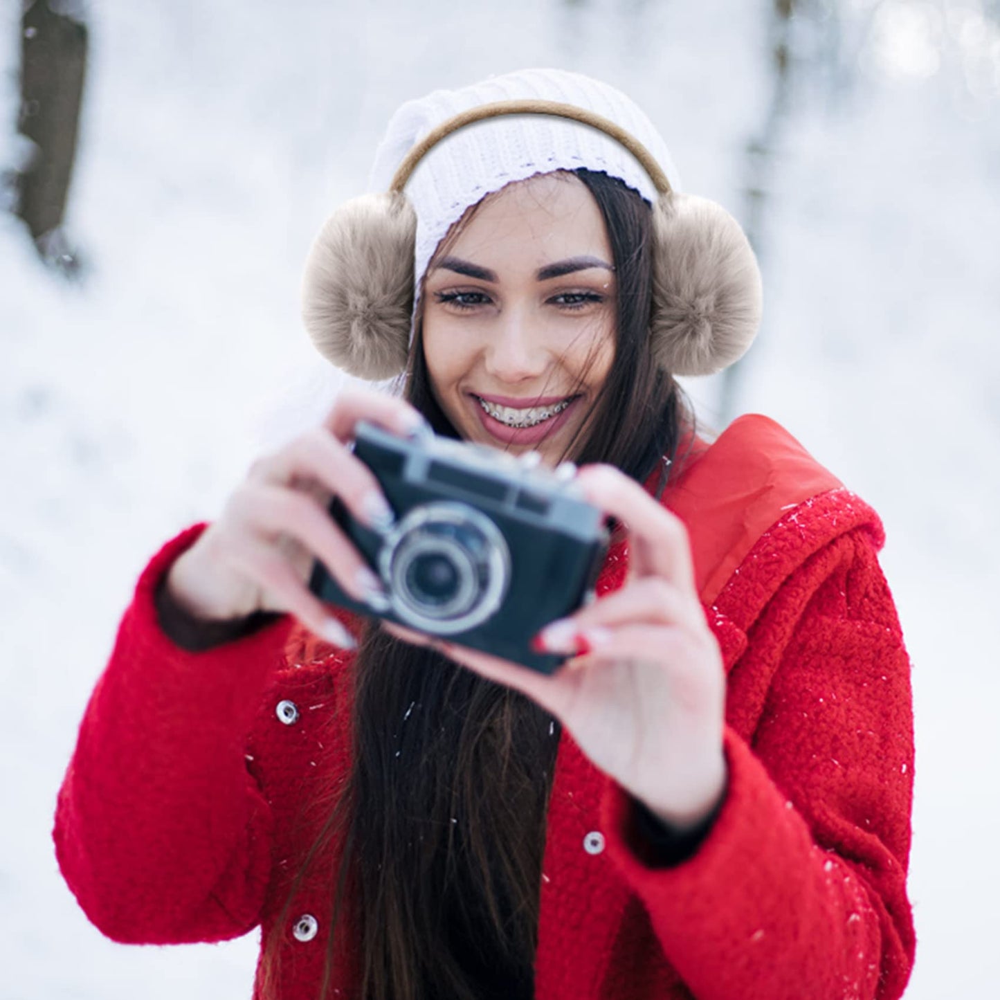 Justay Comf Ear Muffs, Women Earmuffs Faux Fur for Winter Adjustable Ear Warmer One Size,Brown