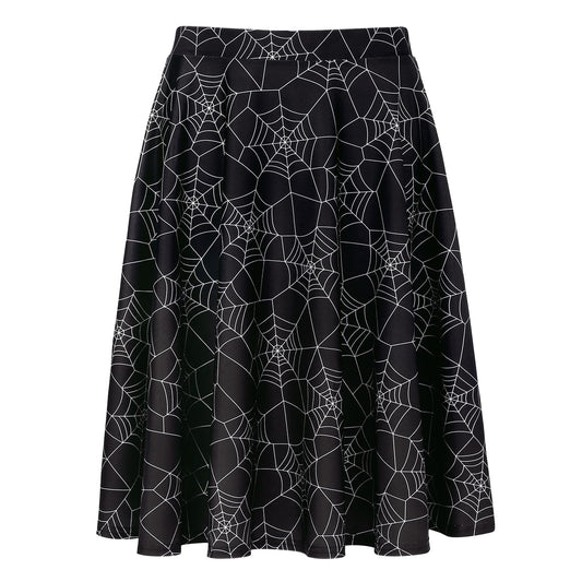 HDE Skirts for Women - Midi Skirt Skater Skirt Knee Length High Waist Fun Prints Spiderweb - L