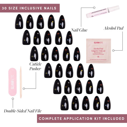 Glamnetic Press On Nails - Winter Comet | Glossy, Opaque, Short Almond Nails, Salon Quality | 15 Sizes - 30 Nail Kit with Glue