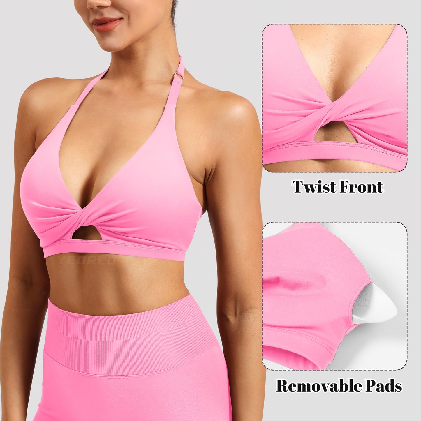 YEOREO Sports Bras for Women Micaela Open Back Workout Gym Bra Padded Medium Impact Yoga Tops with Ajustable Back Straps Black Purple M