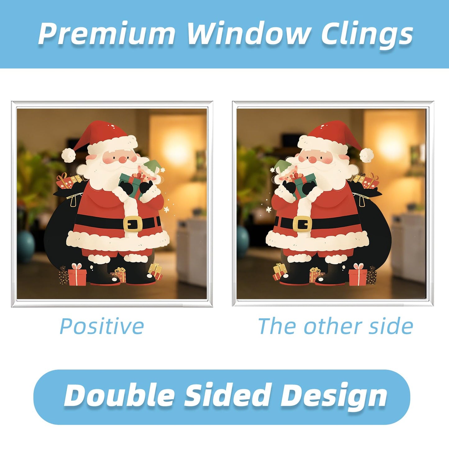 Wothfav 143 Pcs Christmas Decorations, 9 Sheets Christmas Window Clings for Glass, Santa Snowman Bears Xmas Stickers, Holiday Window Decals for Indoor Home Party Decor