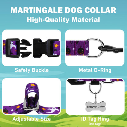 Fidohug Halloween Martingale Collar for Dogs with Buckle Adjustable Holiday Dog Collars (Purple Ghost, Medium)