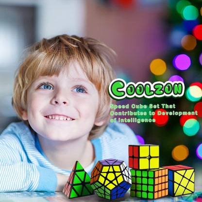Coolzon 5 Pack Speed Magic Cubes, Magic Speed Cube Set 2x2 4x4 Fenghuolun Pyraminx Pyramid Megaminx Fenghuolun Puzzle Cube Toy for Children & Adults 8 Years & Up