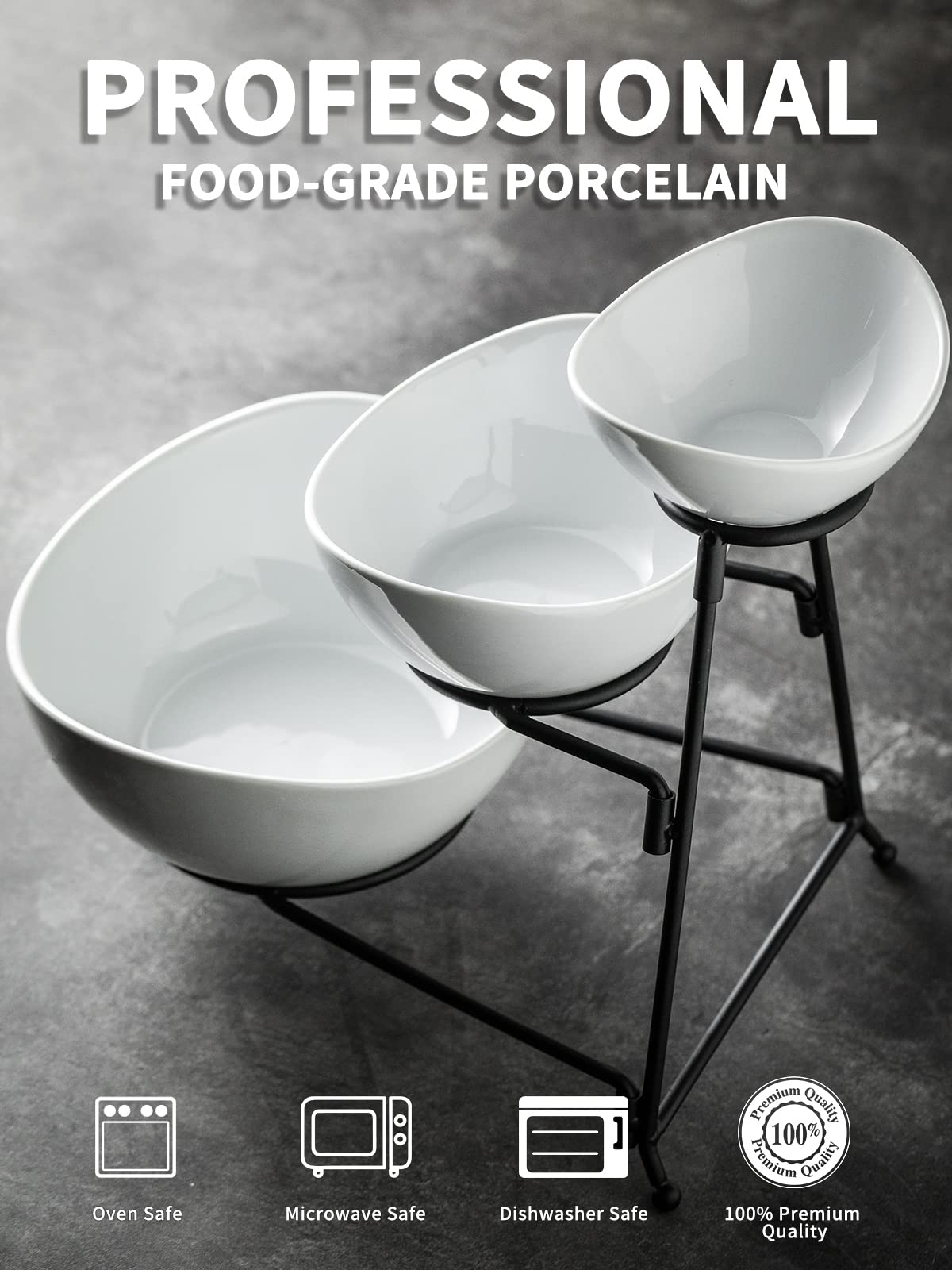 3 Tier Serving Tray, Chip and Dip Serving Set Oval Serving Bowl Set Serving Dish for Entertaining, Halloween, Thanksgiving, Christmas, Dessert, Appetizer, Candy, Vegetable, Black