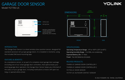 Smart Garage Door Kit with YoLink Hub - YoLink 1/4 Mile World's Longest Range Garage Door Controller and Wireless Sensor Compatible with Alexa IFTTT
