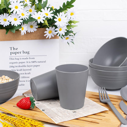 EI 42pcs Wheat Straw Dinnerware Set,Reusable Plastic Plates Unbreakable,Plates and Bowls Sets for College Dorm Room,Camping,Picninc,Halloween