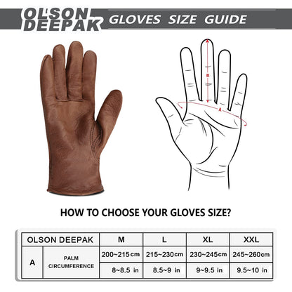 OLSON DEEPAK Cowhide Leather Gloves for Men&Women,Brown Moterbike Leather Gloves,Thorn Proof Garden Work Gloves,Outdoor Camping leather gloves (Large, Retro Brown)