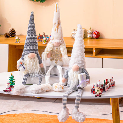 DraMosary Christmas Gnomes Plush Elf Decoration,3PCS Handmade Winter Gnomes Snowflake for Home Office Table Ornament Tiered Tray Party Decor