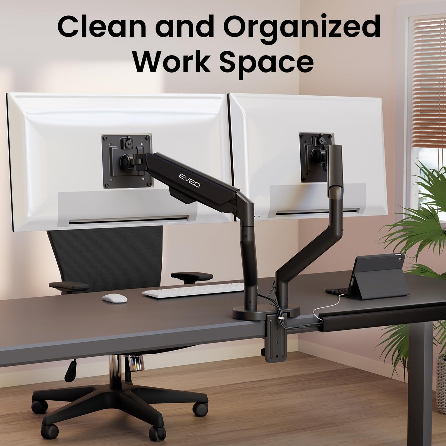 EVEO Cable Management Under Desk Kit (6 Units) - Under Desk Cable Management Cord Hider, Cable Hider Cord Management, Cable Organizer, Cord Organizer Tray | Self-Adhesive 96'' J Channel 6X16 - Black