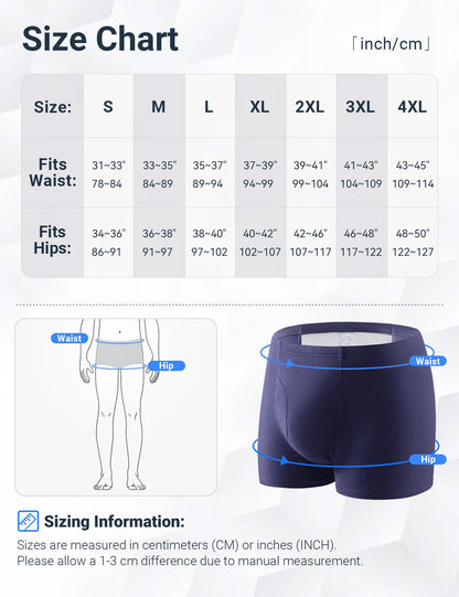3 Pcs Men’s Incontinence Pants Incontinence Boxer Brief with Absorbent Pad 300 ML Urine Volume Cotton Washable Reusable Leakproof Incontinence Pants for Men Blue Size XL
