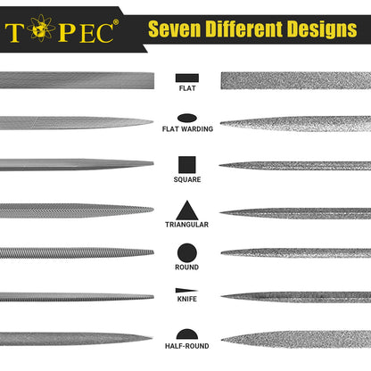 Topec 15PCS Small File Set, Needle Diamond Files, Jewlers Files & Steel Files with Metal Brush and Storage Bag, for Precision Metal File Work, Wood, Jewelry, DIY Carving Tool