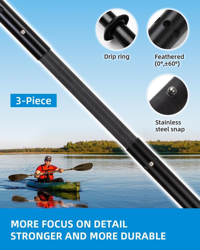 Adjustable Fishing Kayak Paddle - 94in to 102in Aluminum Alloy Shaft with Paddle Leash