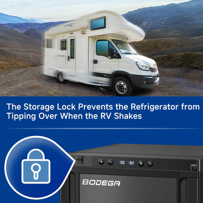 BODEGA [Upgraded 12 Volt Refrigerator, RV Refrigerator APP Control, 45L(1.6cu.ft) RV Fridge and Freezer, Electric Cooler with Lock, (-4℉-46℉) Fridge freezer 12/24V DC for Truck, RV, Camping, Travel