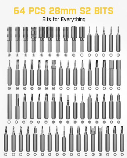 Fanttik E1 NEX Workstation 3.7V Electric Screwdriver Kit, Precision Screwdriver Set, 64 Magnetic Bits, 12 Types Fix Tools, 0.05/0.2 N.m, Repair Tool for Phone Laptop Watch Electronics
