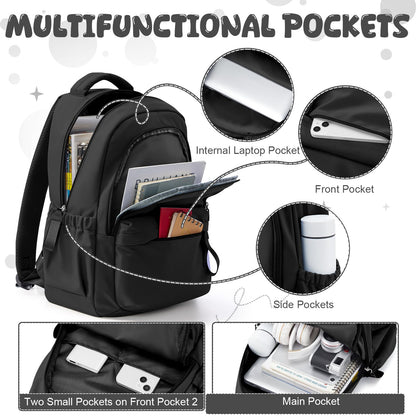 HYC00 Laptop Backpack for Women School Backpack Lightweight School Bags for Teen Girls Travel Work Rucksack Bag for Women College Bookbag 15.6 Inch Laptop Rucksack Casual Daypack Work Bag,Black