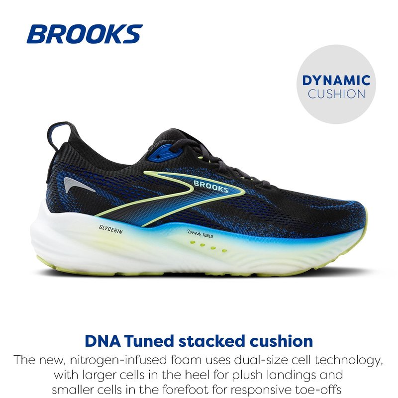 Brooks Men’s Glycerin 22 Neutral Running Shoe - Black/Cobalt/Neo Yellow - 10 Medium