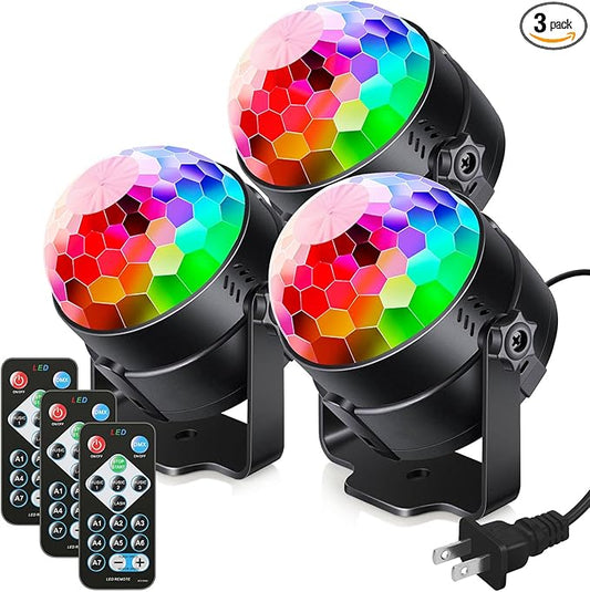 Luditek 3-Pack Sound Activated Party Lights with Remote Control Dj Lighting, Disco Ball Light, Strobe Light Stage Lamp for Home Room Dance Prom Party Decorations Supplies