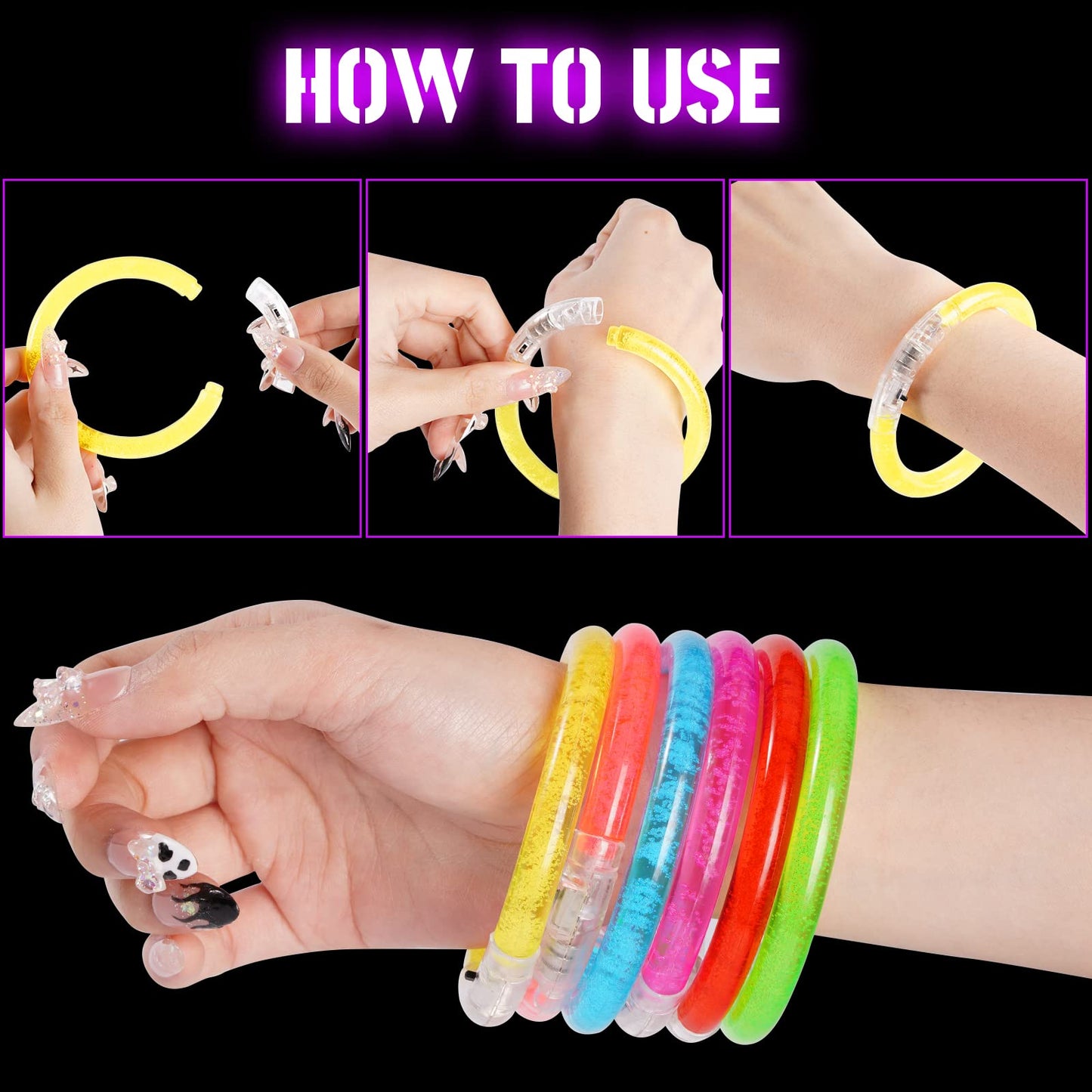 Mikulala 24Pcs Glow in the Dark Party Supplies for Kids/Adults, Flashing Light up Toys LED Bracelets Halloween Glow Sticks, Mardi Gras Party Favors Carnival Birthday Concert Gifts Accessory