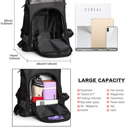 Miss Lulu Women Backpack Leisure Ladies Rucksack Water-Resistant Nylon School Bags Anti-Theft Daypack Shoulder Bag (black)