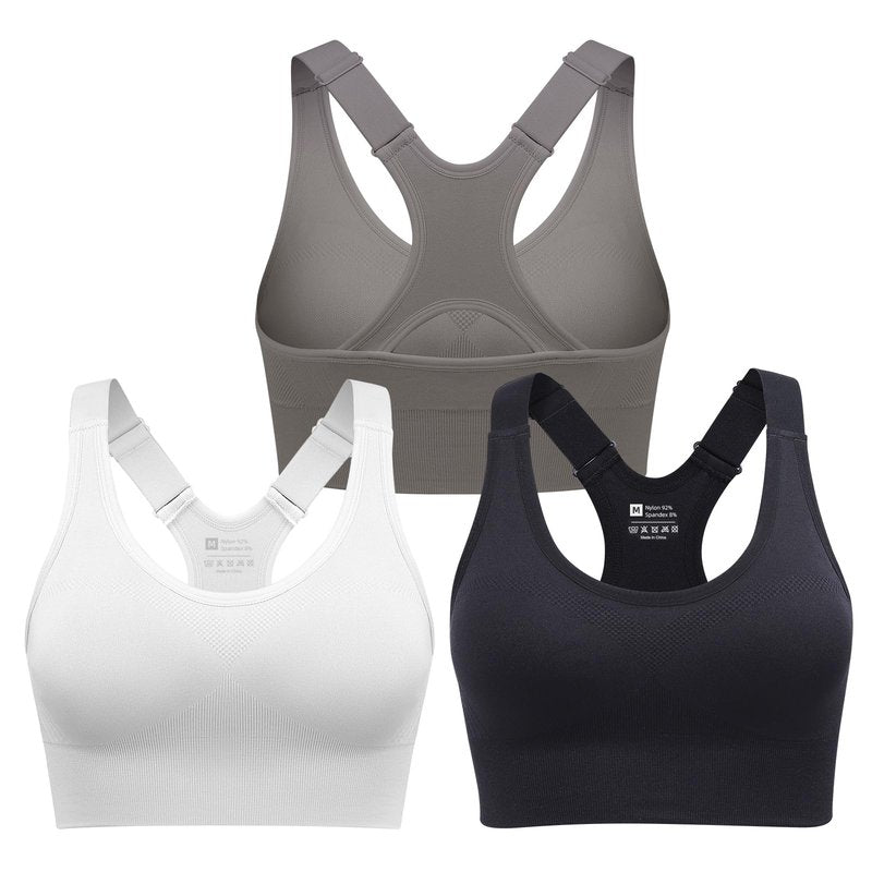 SPORME RUNNING Sports Bras for Women Pack Racerback High Support Bras with Adjustable Straps-Padded Seamless Yoga Bra