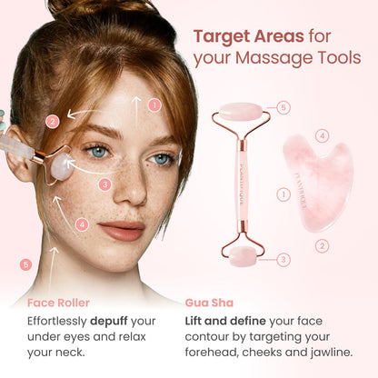 PLANTIFIQUE Jade Roller & Gua Sha Set – Real Jade Facial Tools for Skin Care Routine – Certified Face Massager for Radiant Skin