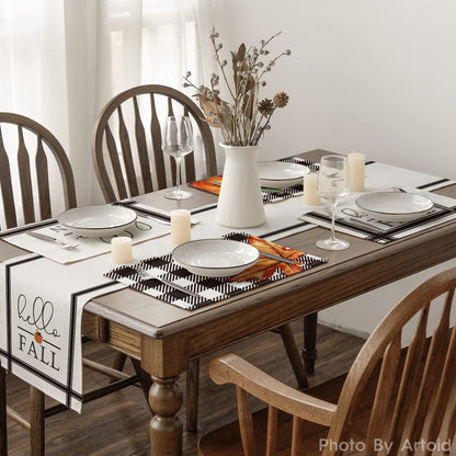 Artoid Mode Hello Fall Pumpkin Maple Leaves Buffalo Plaid Placemats for Dining Table, 12 x 18 Inch Seasonal Harvest Holiday Rustic Vintage Thanksgiving Washable Table Mats Set of 4