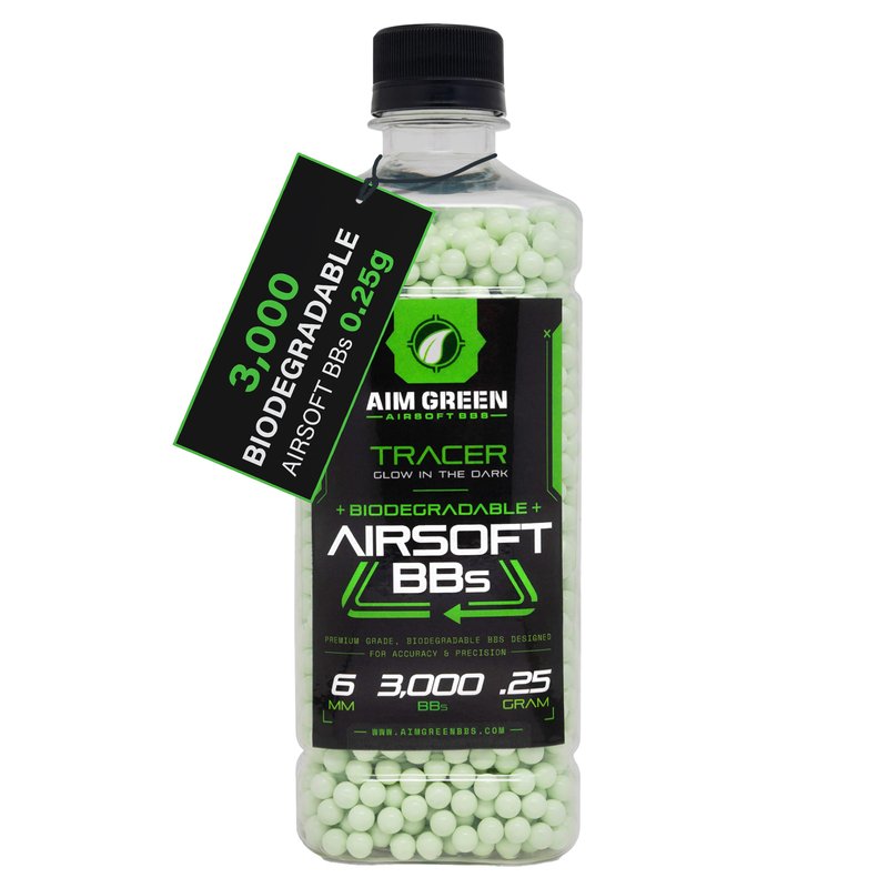 Aim Green Tracer Biodegradable Airsoft BBS, Glow-in-The-Dark BBS, 3,000 Count, .25 Grams