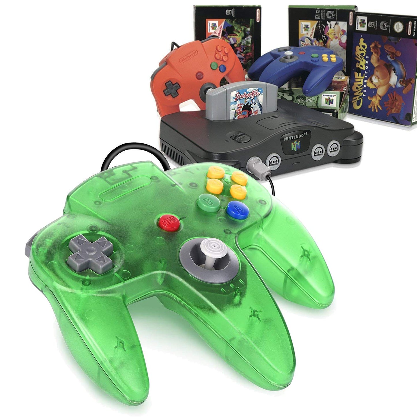 miadore 2 Packs Classic 64 Wired Controller Joystick for N64 Video Game System N64 Console (Jungle Green and Orange)