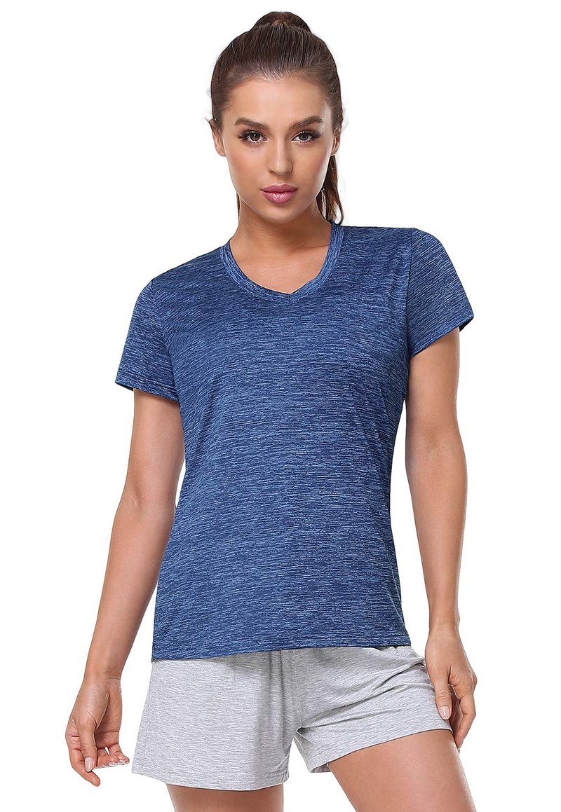 Cosy Pyro Women's Short Sleeve V-Neck Athletic T-Shirt Exercise Yoga Tees Dry Fit Gym Shirts Moisture Wicking Workout Tops Pack of 5 Black1/Black/Gray/Navy/Wine M