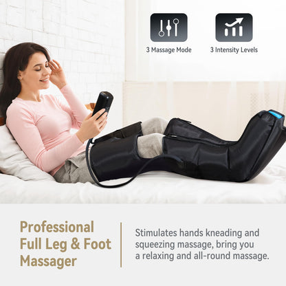 FIT KING Air Compression Leg Massager with Heat for Circulation Upgraded Full Leg and Foot Massager to Relieve Pain, Swelling, Edema, RLS - Built-in Pressure Sensor & LCD Display - Gift for Mom Wife