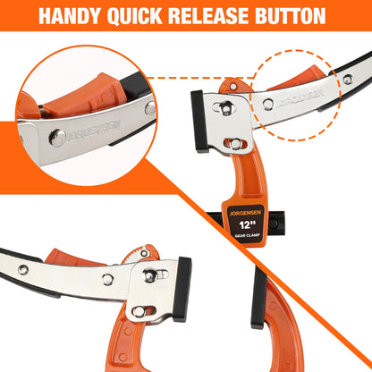 Jorgensen 12-inch Bar Clamp Set, Bar Clamp for Woodworking, Quick Release Gear Clamp with 600 lbs Load Limit - 2 Pack