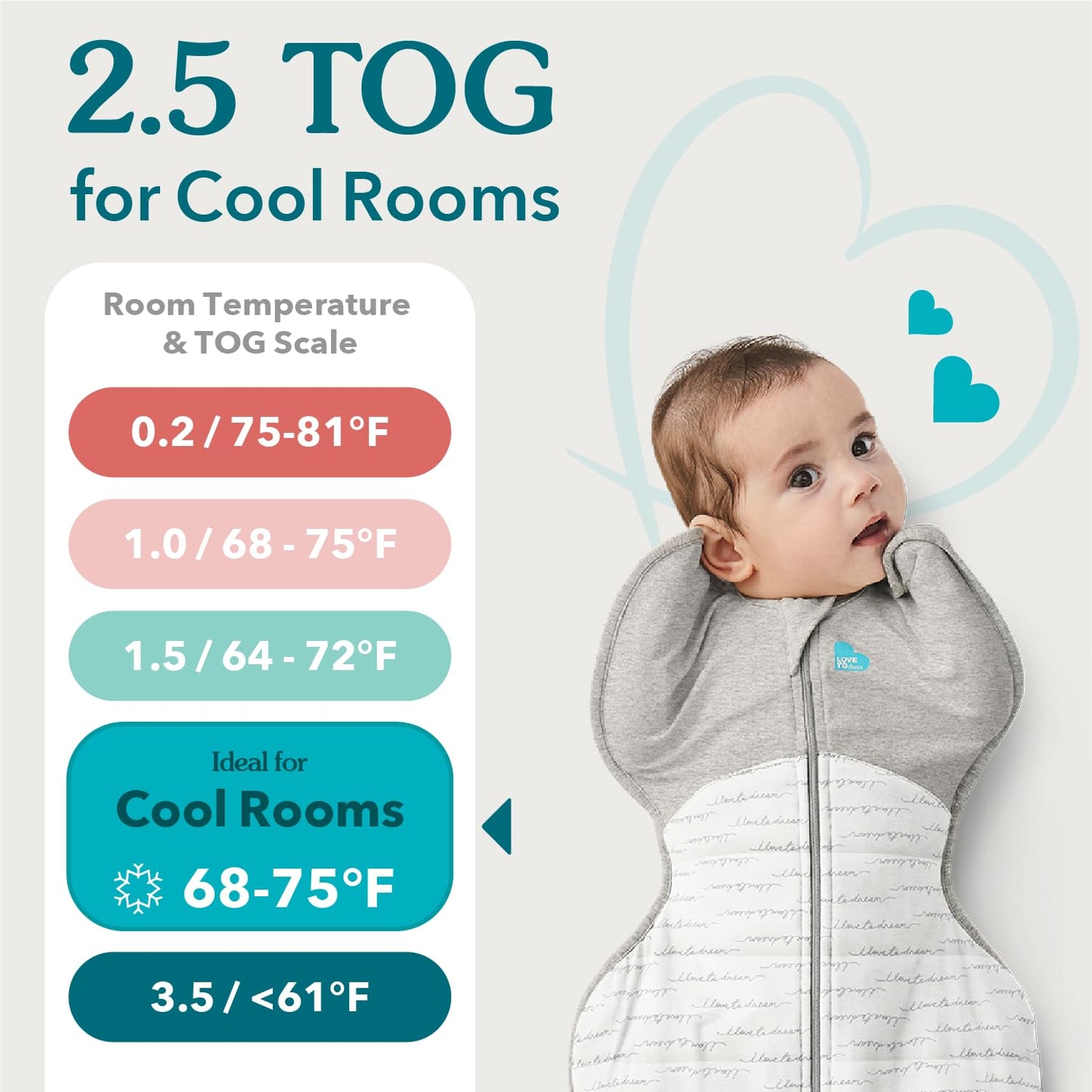 Love To Dream Swaddle Up, Small 3.5-6 kg, White Dreamer, Snug Fit Supports Good Sleep, 2.5 Tog Suitable for Cooler (16-20°C) Temperature, Machine Washable & Double Zip for Easy Nappy Change