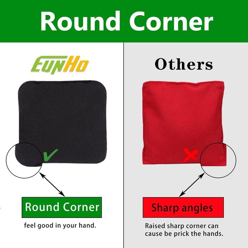 EunHo Cornhole Bean Bags Set of 8 Weather Resistant & Regulation Professional Size/Weight for Cornhole Games with Carry Bag（Red/Blue）