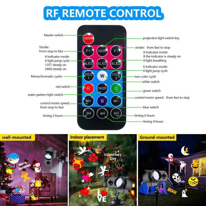 Decorative Lighting Projectors Outdoor, Chirstmas LED Projection Lamp with Remote Control & Timer Function for Xmas Holiday Party Garden Patio Decoration