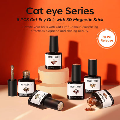 modelones Cat Eye Fall Gel Nail Polish Set 6 Colors Yellow Gold Orange Brown Nude Glitter 9D Cat Eye Gel Polish Halloween Maple Gel Polish with Magnet Soak Off Led Nail Art DIY Salon Gifts For Women