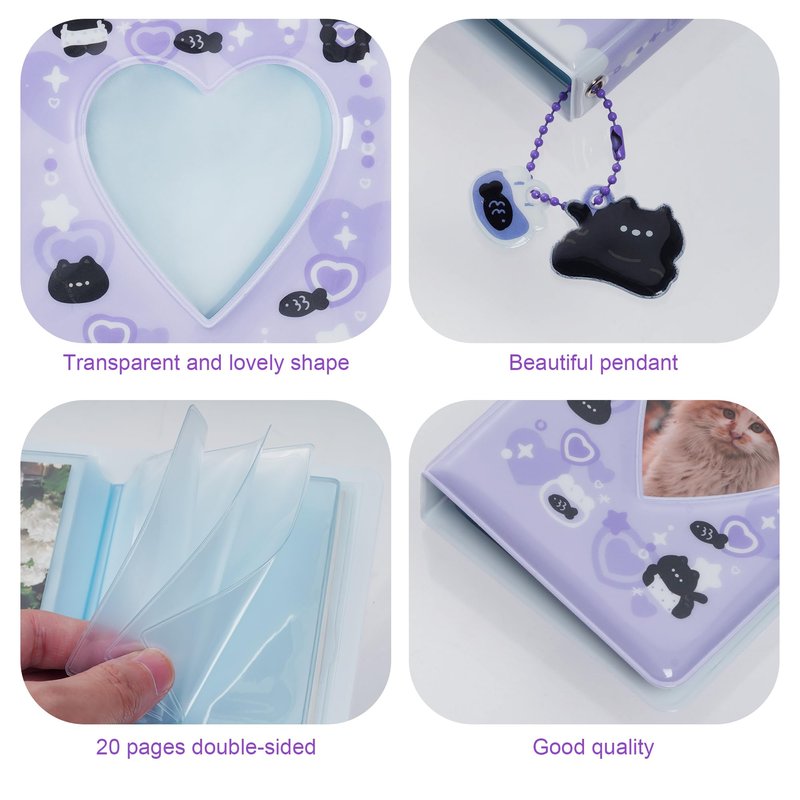 2 Pieces Photocard Binder Album, Mini Photo Album Kpop, 3 Inch Kpop Love Heart Hollow Photocard Binder, Mini Photo Card Book Holder for Collecting With Pendant DIY Keychian 40 Pockets