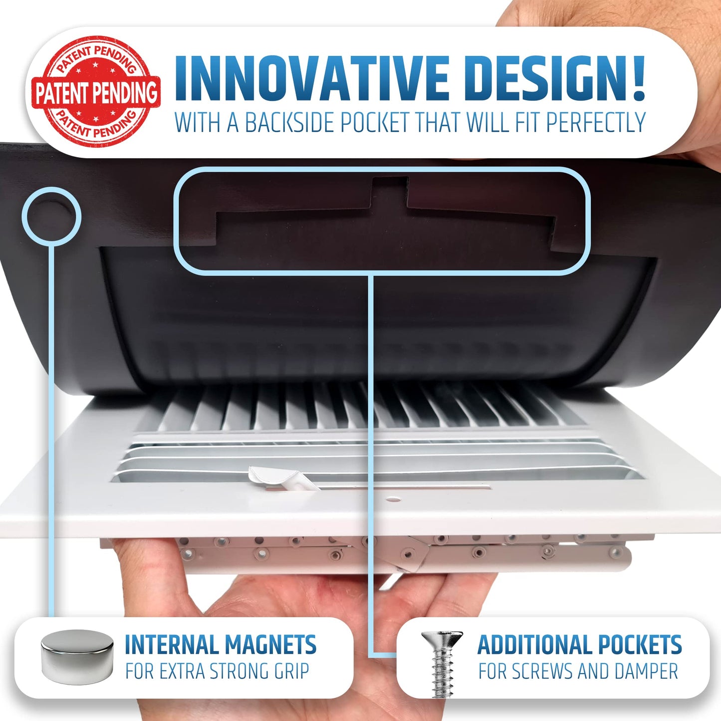 Powerful Magnetic Vent Covers (2-Pack) that Will Never Fall Off (Upgraded Design) - for Sealing Floor/Wall/Ceiling Registers of Width 11.25" to 12", Length 11.25" to 12" | Vent Not Included | White