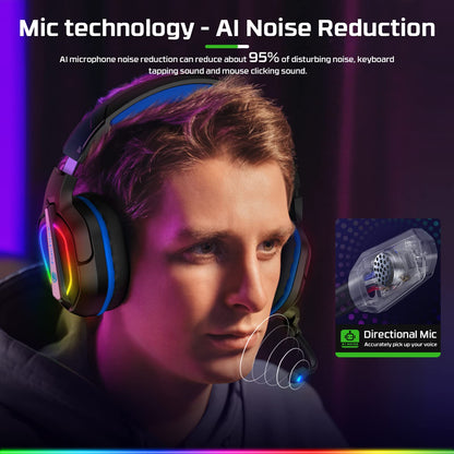 Fachixy FC200 PC Gaming Headset for PS4, PS5, Switch, Xbox One, Mac, Noise Canceling Headphones with Microphone, Computer Headset with 3.5mm Jack & RGB Light