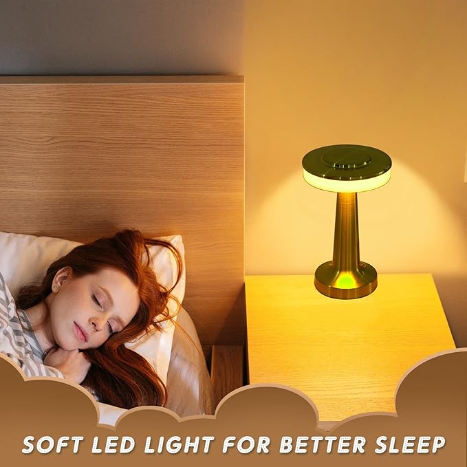 Riakrum Set of 2 LED Portable Cordless Table Lamp with Touch Sensor 3 Color Stepless Dimming Rechargeable Battery up to 15 Hours Cordless Table Light Wireless Lamp for Nursery(Gold,4 Pcs)
