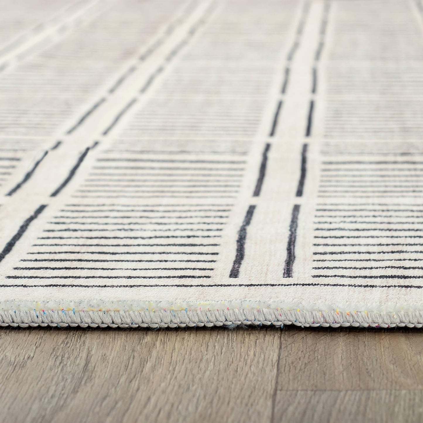 Rugshop Bohemian Stripe Lines Washable Non Slip Area Rug 5' x 7' Ivory