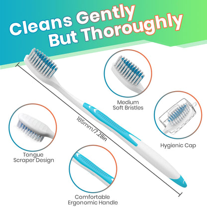 30 Pack Bulk Toothbrushes with Covers, Individually Wrapped Tooth Brush Pack for Adults & Kids, Disposable Toothbrush Medium Soft for Travel, Donations, Hotels