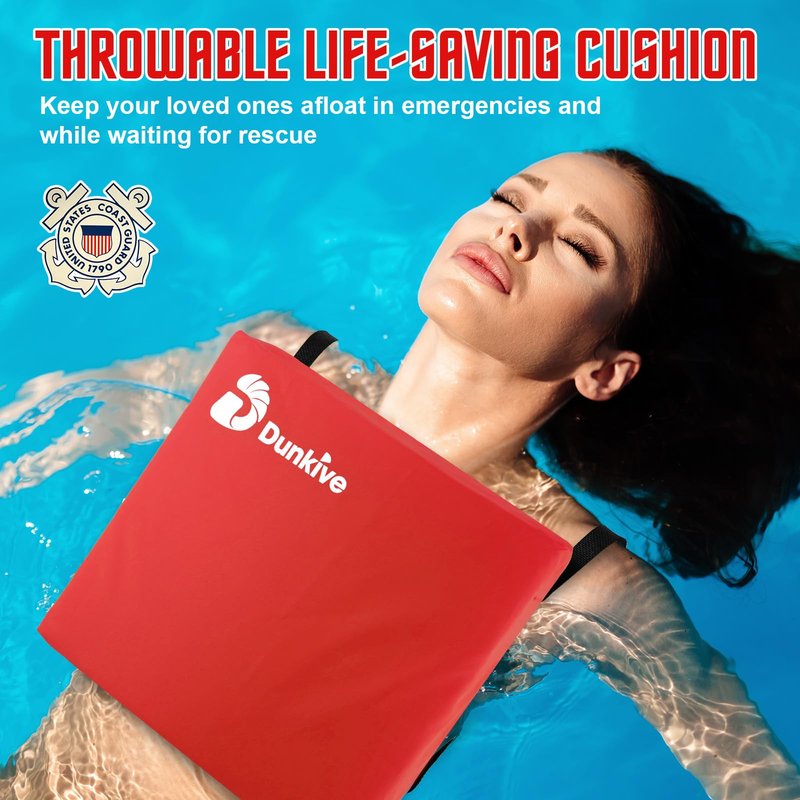 Dunkive 2 Pack Boat Throw Flotation Cushion, USCG Approved, Emergency Marine Throwable Flotation Device, Foam Boat Cushions Life Preserver, Throw Cushions for Boats, Kayaks, Canoes(Red)