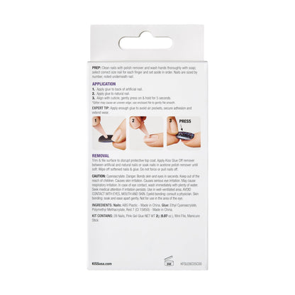 KISS Gel Fantasy Press On Nails, Nail glue included, 'Aim High', Black, Short Size, Squoval Shape, Includes 28 Nails, 2g Glue, 1 Manicure Stick, 1 Mini File, 1 Adhesive Tab