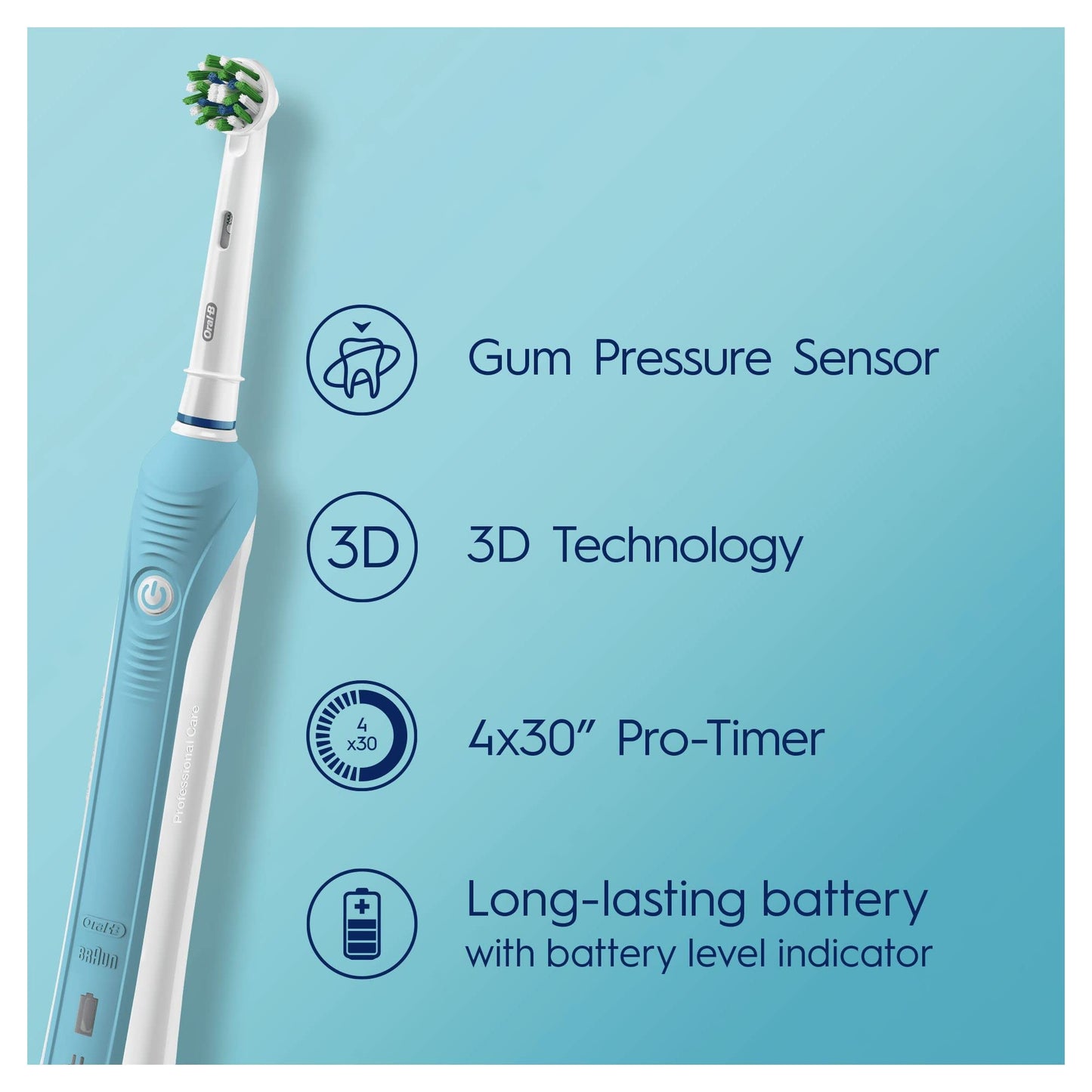Oral-B Pro 1 Electric Toothbrushes For Adults With Pressure Sensor, Mothers Day Gifts For Her / Him, 1 Handle, 1 Toothbrush Head, 1 Mode with 3D Cleaning, 2 Pin UK Plug, 600, Blue