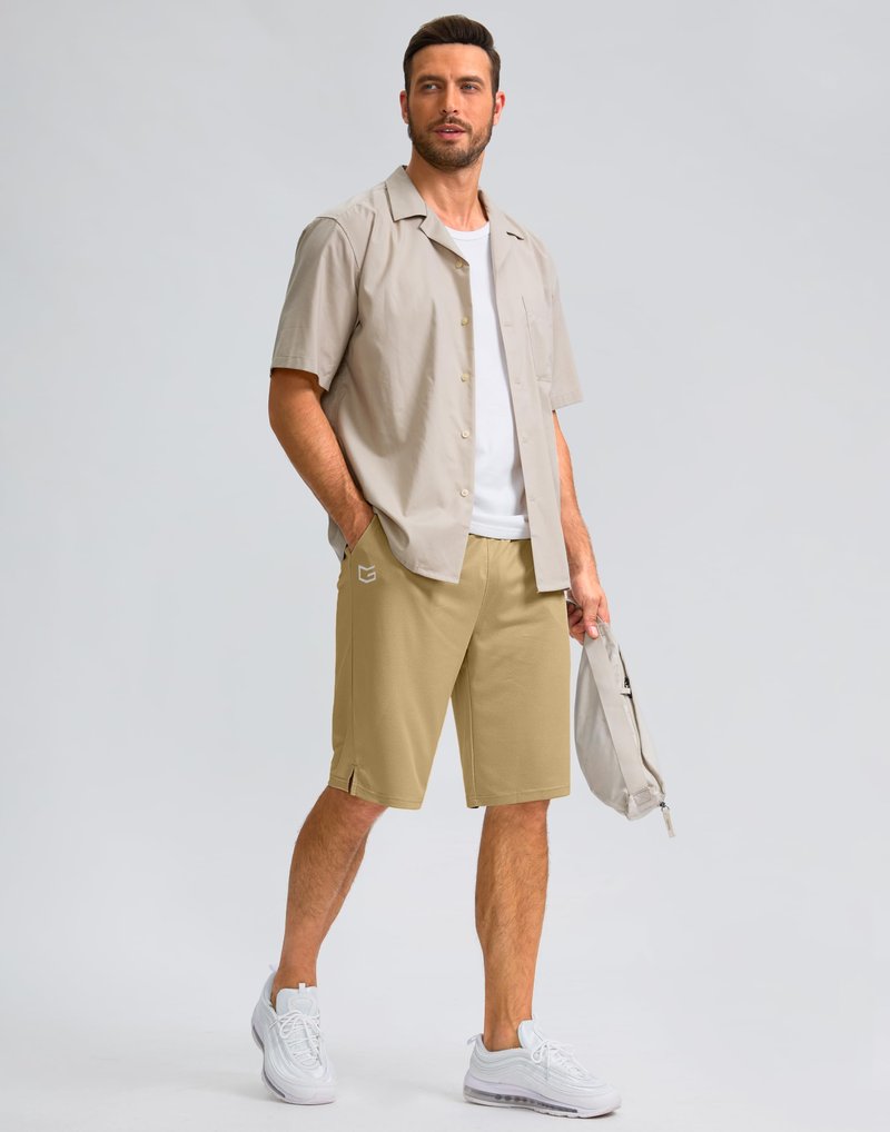 G Gradual Men's Athletic Shorts with Pockets 9" / 11" Long Basketball Shorts Lightweight Quick Dry Gym Workout Shorts for Men(Khaki,M)