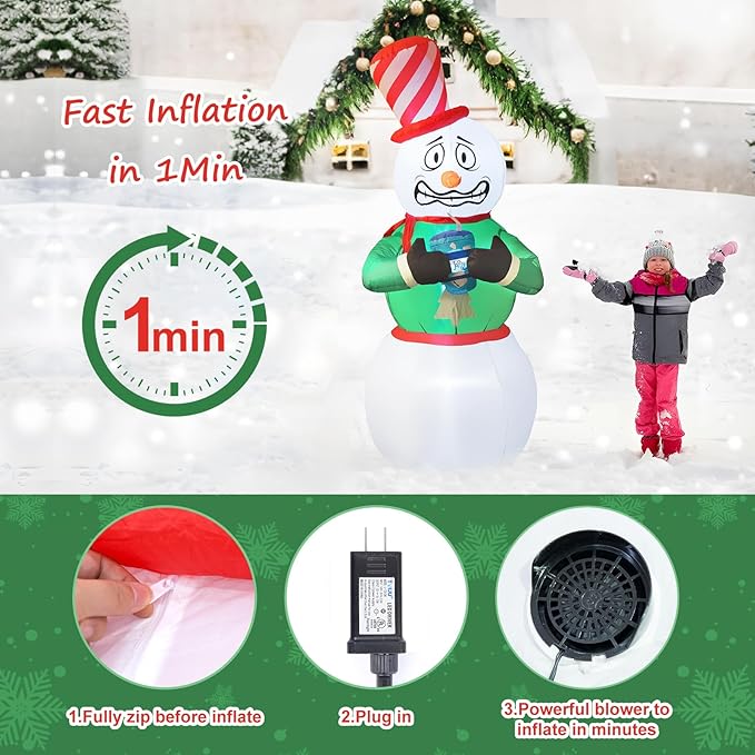 Elegear 6FT Animated Snowman Christmas Inflatables Outdoor Decorations, Shivering Snowman Inflatable Outdoor Built-in LEDs, Funny Christmas Blow Up Yard Decorations for Xmas Party Indoor Outdoor