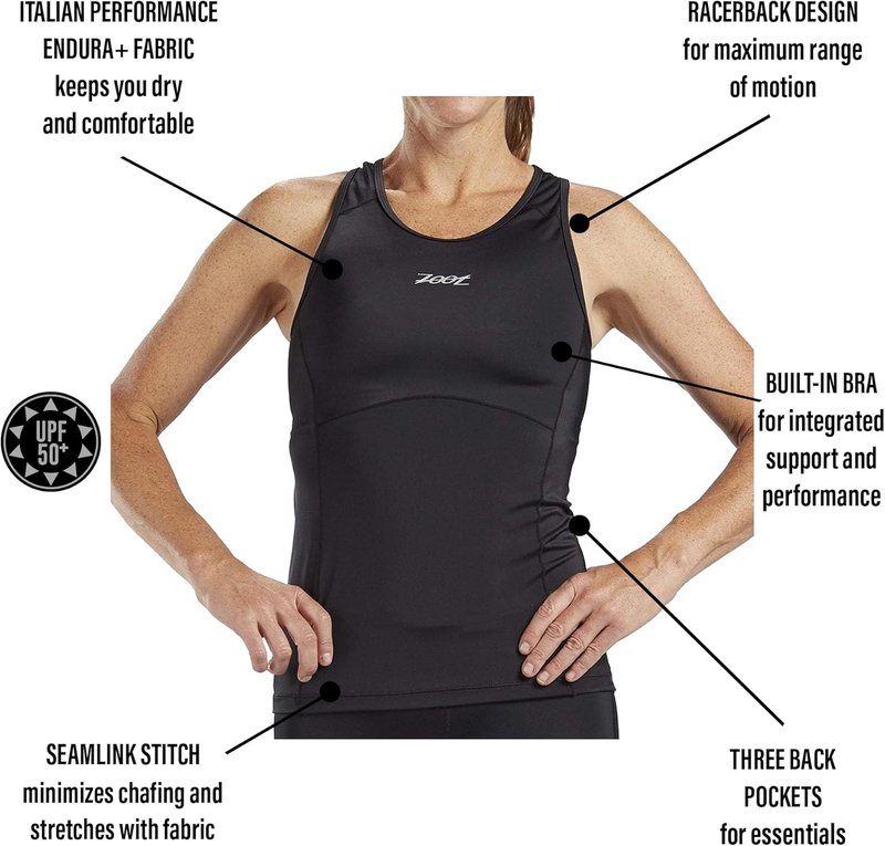 Zoot Women's Triathlon Racerback Tank Top - UPF 50+ Fabric, Built-in Bra Support, Rear Pockets