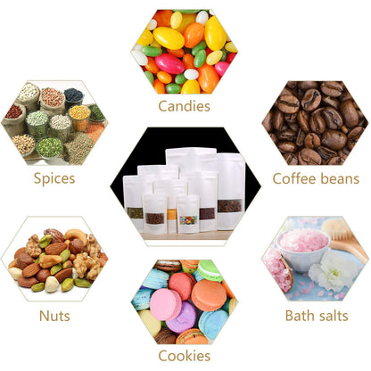 FireKylin 100 Pcs Paper Bags Resealable bags 3.5" x 5.5" Zipper Food Storage Bags, Stand Up, with Matte Window, Reusable, Sealable, for Packaging Products