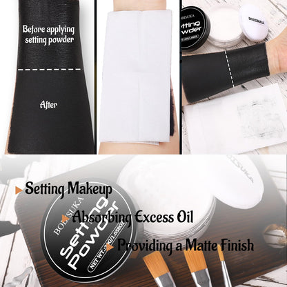 BOBISUKA Black & White Face Body Paint + Setting Powder + 3PCS Artist Brushes Face Painting Kit for Adult Large Capacity Professional Oil Based Cream Paints Palette For Halloween Clown Skeleton Vampir