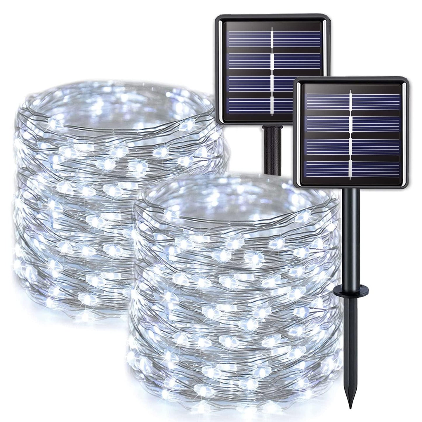 JMEXSUSS 2 Pack Solar String Lights Outdoor Waterproof, Each 33FT 100 LED Solar Lights Outdoor, 8 Modes White Fairy Light for Outside Yard Tree Patio Garden Wedding Christmas Decorations